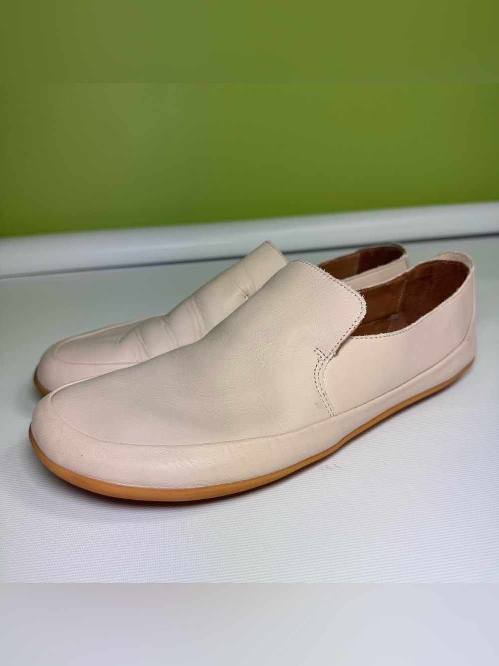 Vivobarefoot Opanka II Leather Slip On Shoes Size 42 (11) Cream Flat Loafers